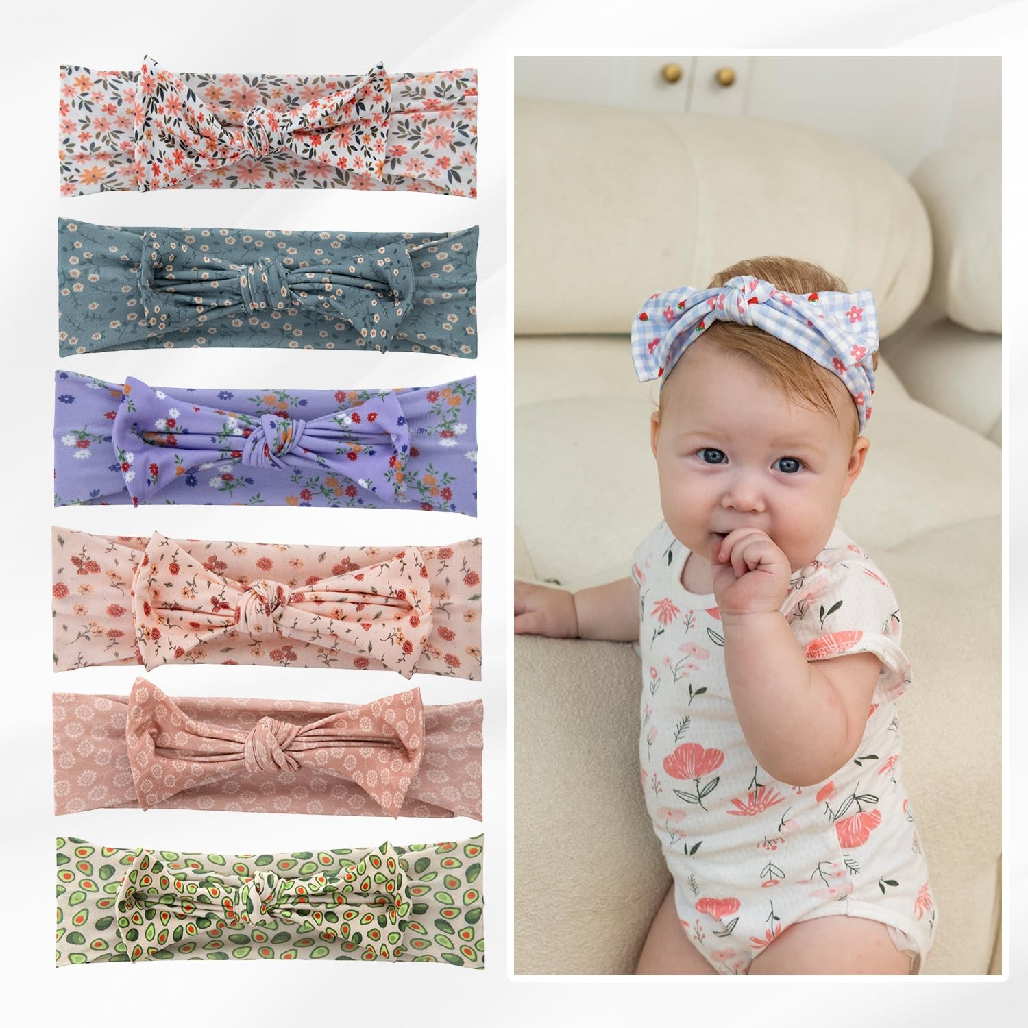 Hevituwhe Handmade Baby Girl Newborn 0-6moths Hair Accessories Bows Brands Soft and Breath Toddlers Kids Pack of 6
