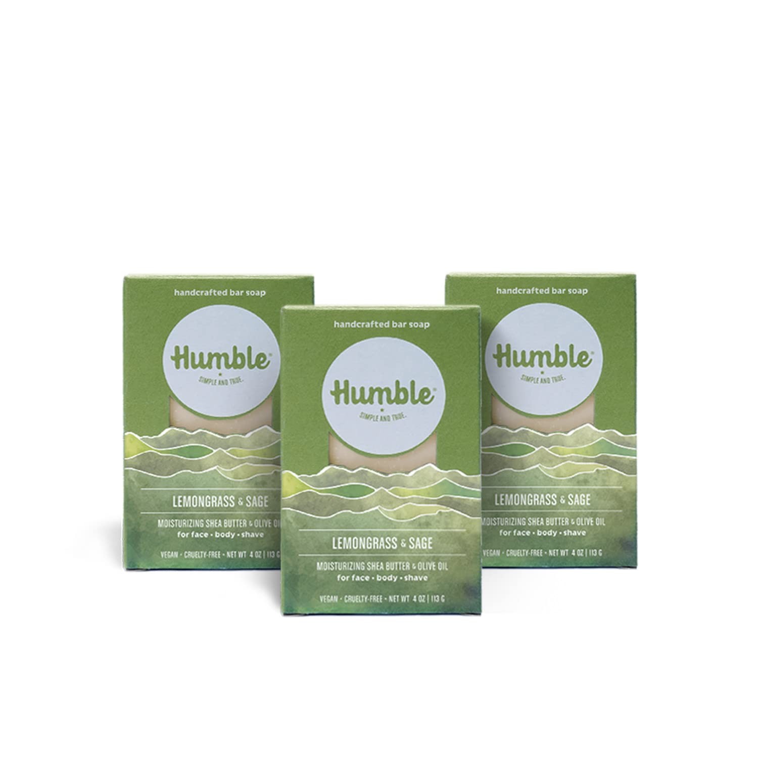 HUMBLE BRANDS Handcrafted Bar Soap Organic Cold Processed Soap Bars Moisturizing Face & Body Cleanser - Lemongrass & Sage - 3 pack