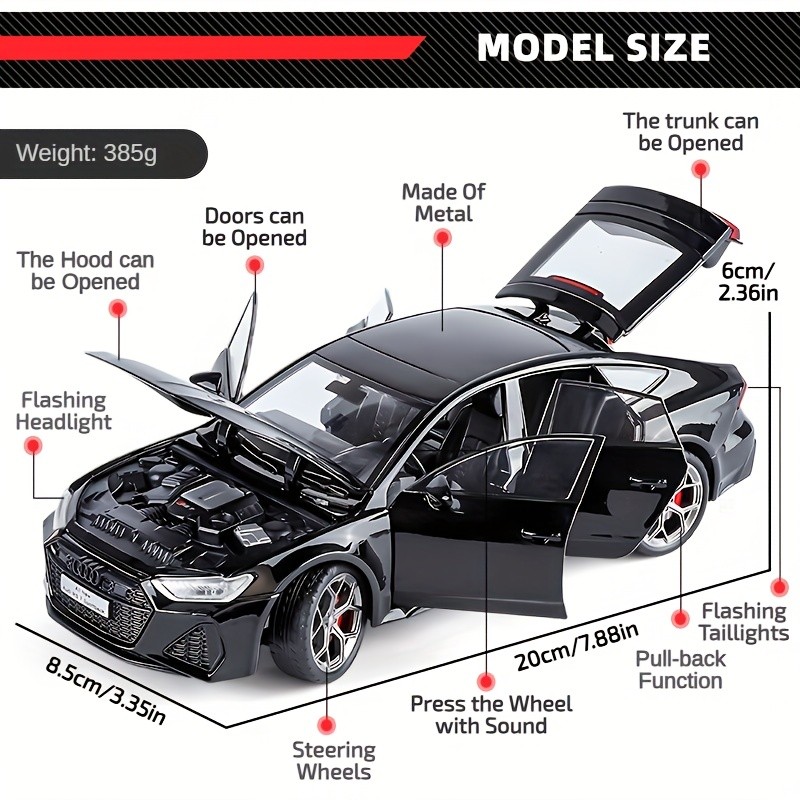 1/24 Audi RS7 Zinc Alloy Fully Open Racing Car Model with Sound and Light