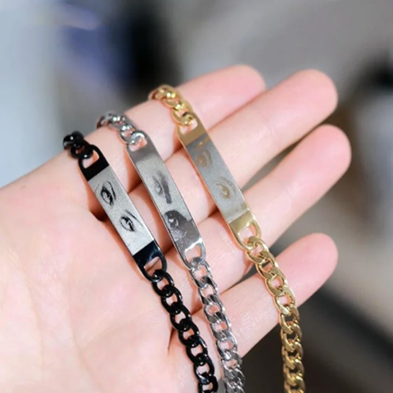 DIY Laser Engraved Human Eye Stainless Steel Couple Bracelet
