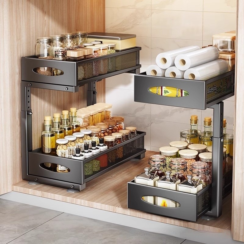 Pull-out Double-layer Lath Drawer Kitchen