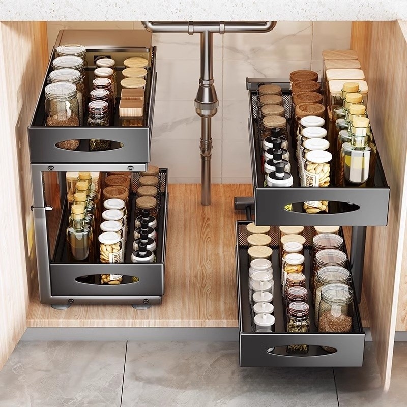 Pull-out Double-layer Lath Drawer Kitchen