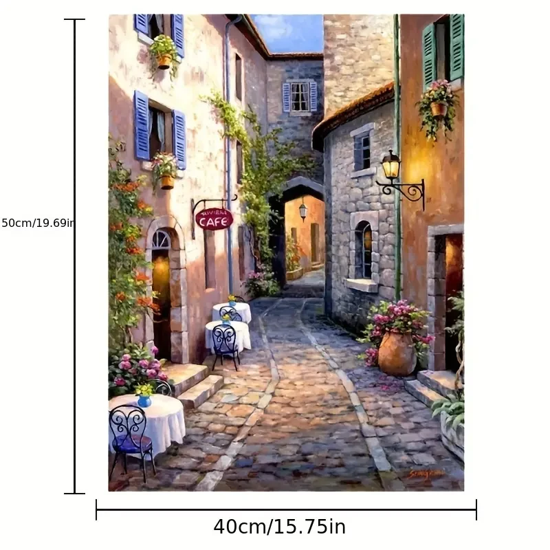 Paint By Number Kit on Canvas 40x50 cm with Wooden Frame - Italian Village Scene