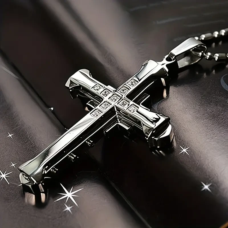 1pc Titanium Steel Cross Pendant Necklace