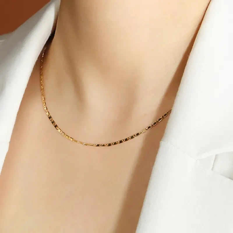 Italian Flat 18K Gold Punk Necklace Chain
