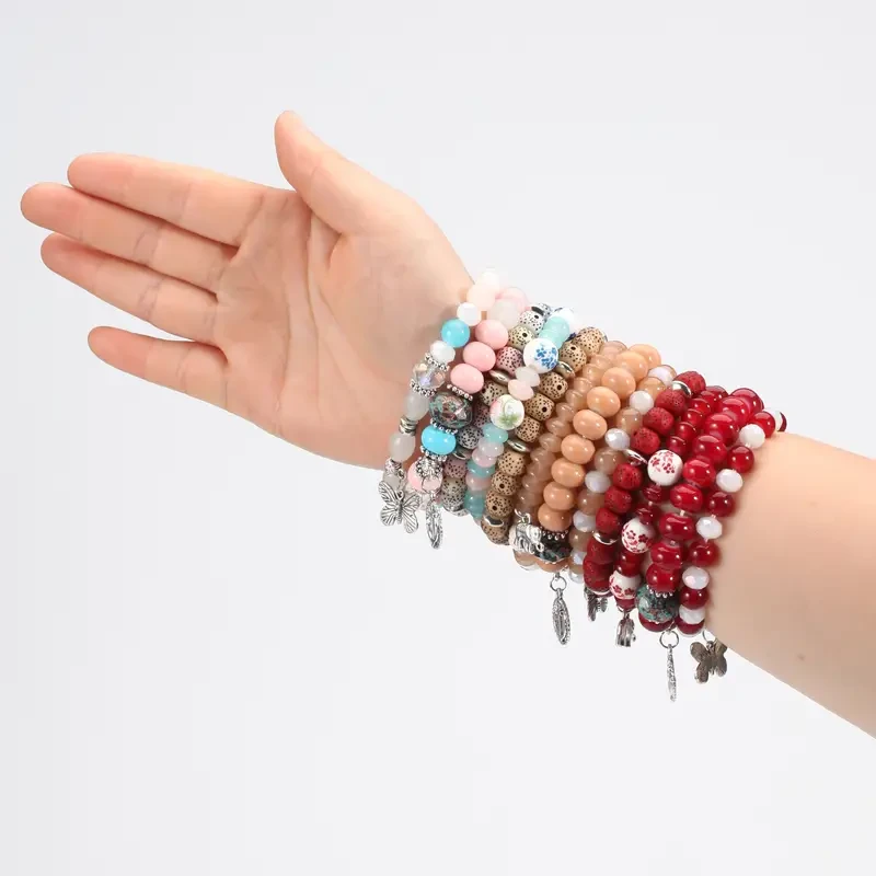 Boho Beaded Bracelet with Elephant, Anchor & Butterfly Charms -Boho Beaded Bracelet with Anchor & Butterfly Charms -