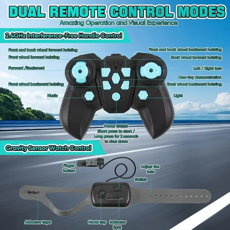 8WD Remote Control Robot Dog with Gesture Control and LED Lights - All-Terrain Toy for Kids