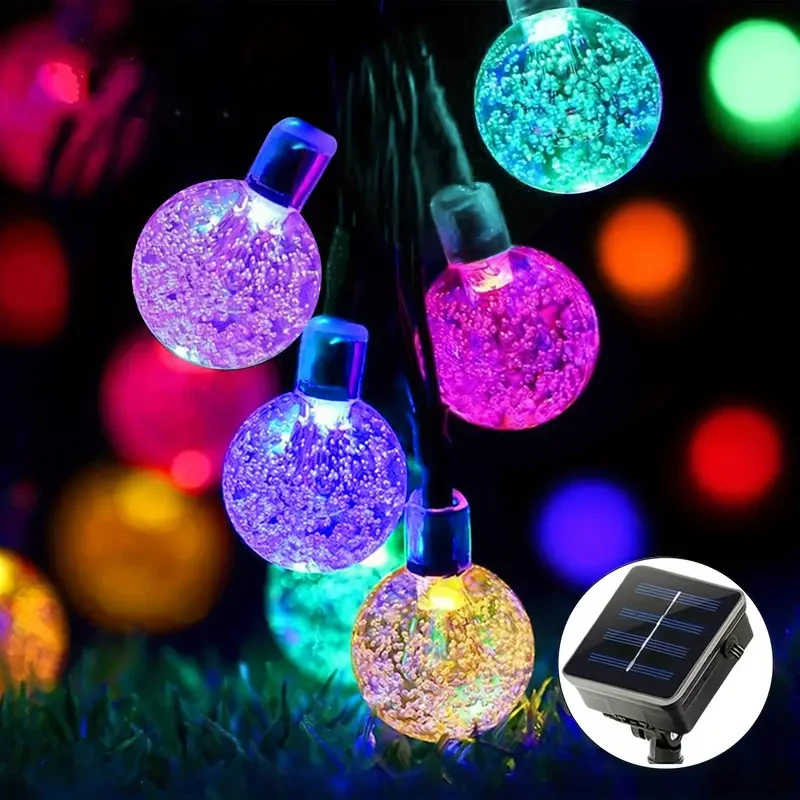1pc Vibrant Multicolored Solar String Lights - 30 LED Crystal Balls, 6.5m, 8 Modes