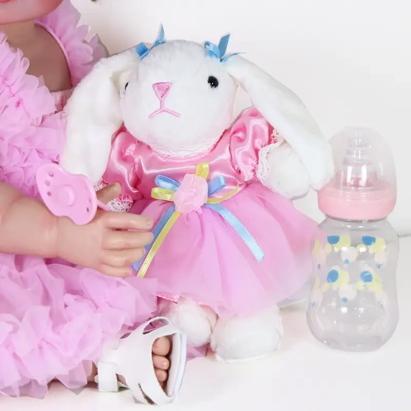 22-Inch Huggable Realistic Plush Bunny Doll - Soft Rooted Hair, Visible Veins, 3D Painted Skin, Cuddly Companion - Perfect Gift for Halloween, Thanksgiving, Christmas, Easter, and Carnival Occasions