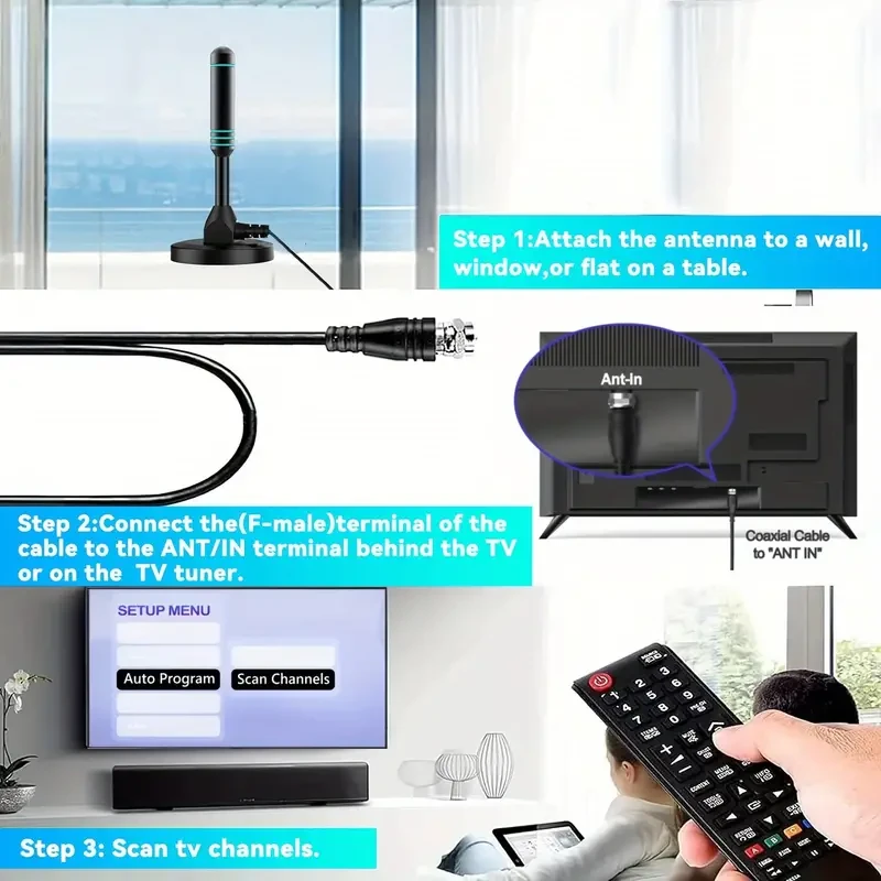 2024 Model Indoor Digital HDTV Antenna - USB Powered, 4K UHD & 1080p Support