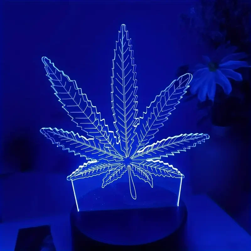 1pc 3D Maple Leaf Illusion Lamp - 7-Color Touch Table Night Light