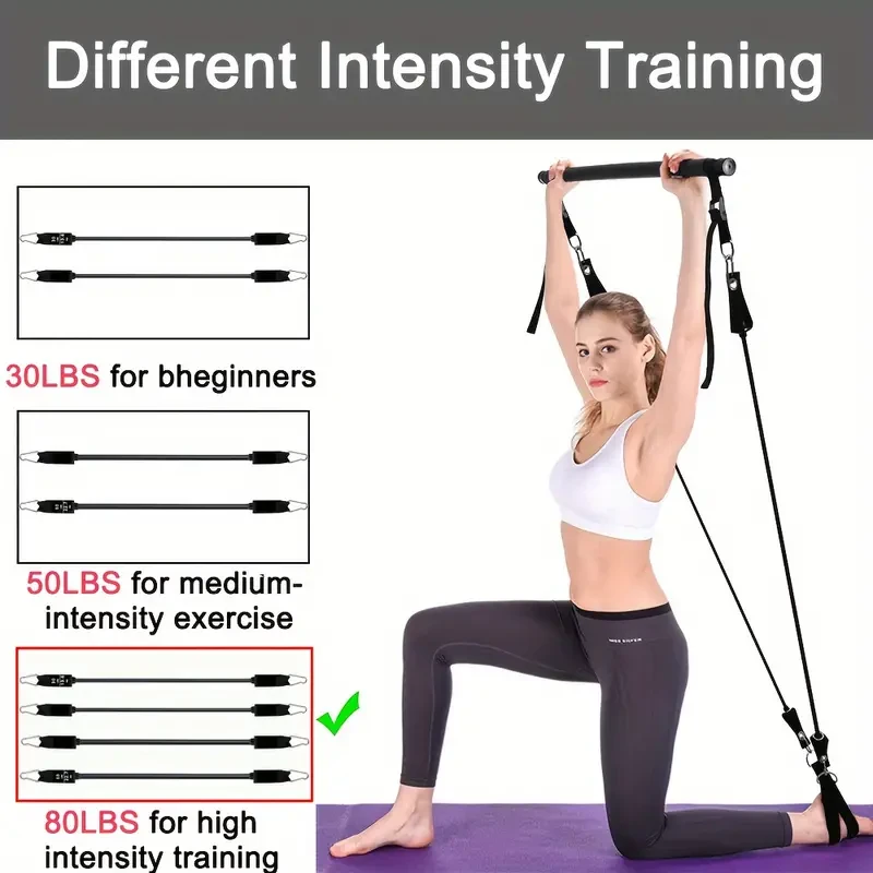 EVA Pilates Bar Kit with 4 Resistance Bands (30 & 22.68KG) - Adjustable & Portable Home Gym Equipment Set