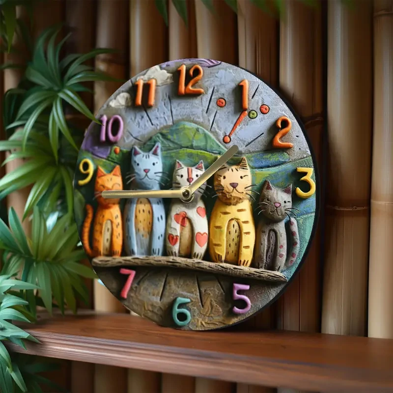 8 Inch Whimsical Adorable Cats Quartz Wall Clock