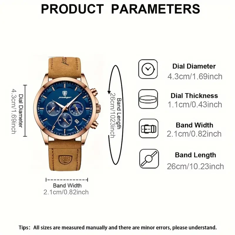 Round Quartz Watch PU Leather Strap