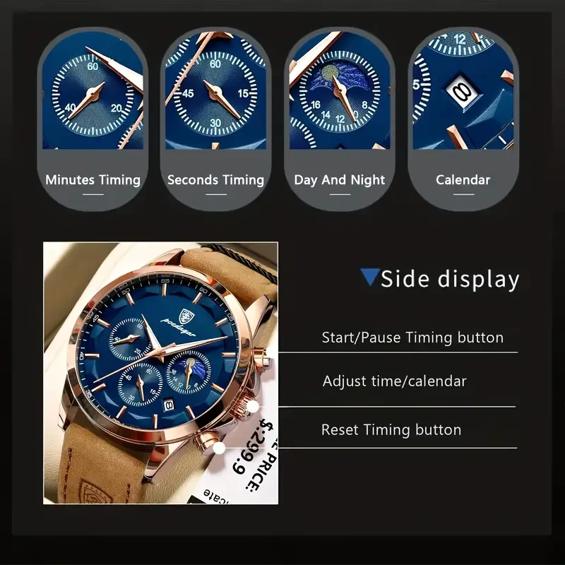 Round Quartz Watch PU Leather Strap