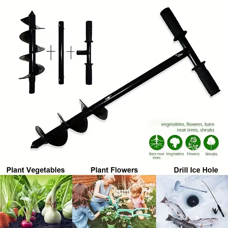 Garden Auger Drill Bit Set - 10x60cm Earth Auger with Non-Slip Handle for Planting Trees & Deep Cultivating