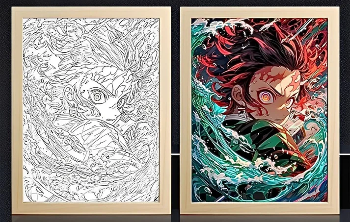 Demon Slayer Tanjiro Water Wheel Light Frame