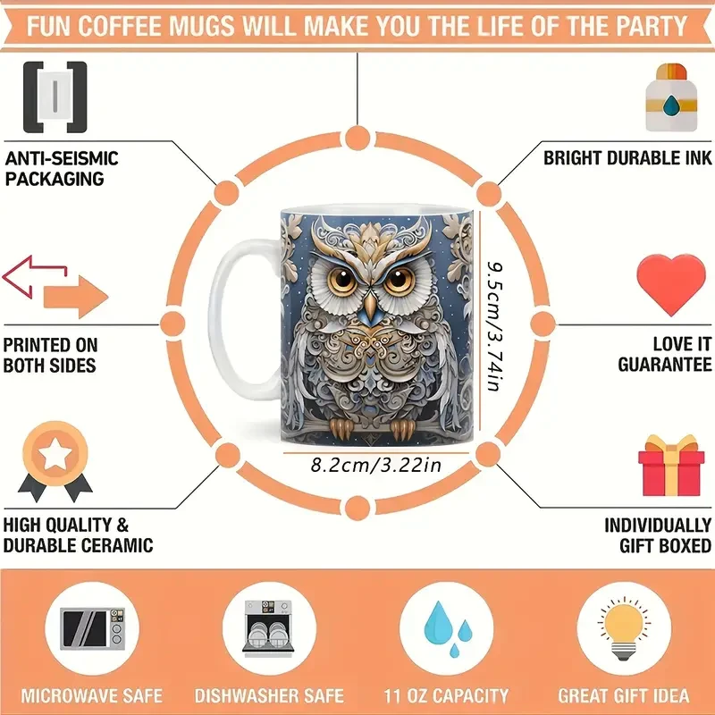 3D Owl Shaped Large Ceramic Reusable Coffee Mug