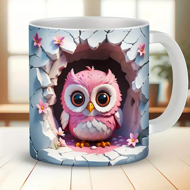 3D Owl Shaped Large Ceramic Reusable Coffee Mug