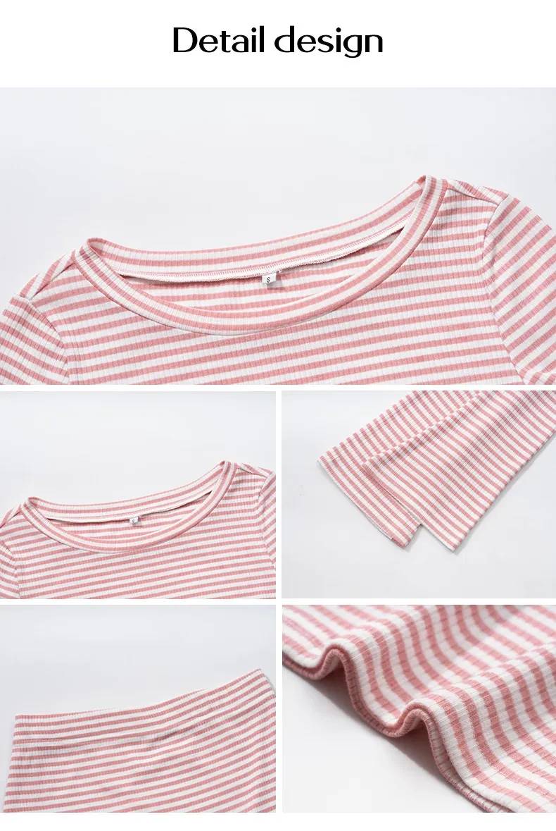 Women's Casual Contrast Color Striped Knitted Long-Sleeve Dress Set