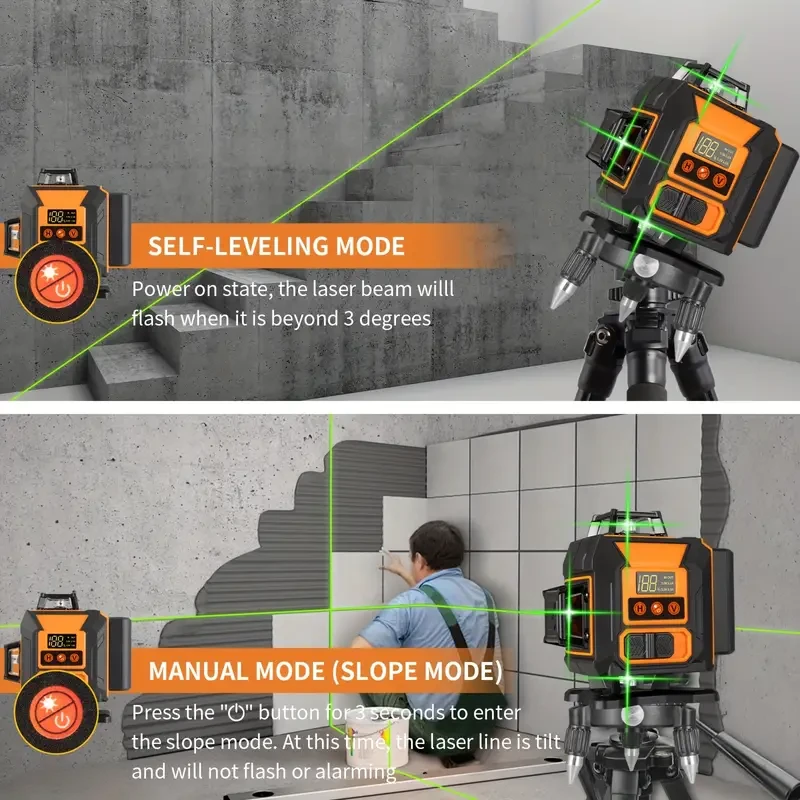 GZG 4x360 Self-Leveling Line Laser with 16 Lines, Green Beam, Pulse Mode for Construction, Tiling, Picture Hanging - USB Rechargeable, 18650 Series Lithium Battery, LCD Display, Remote Control, Lifting Base Included