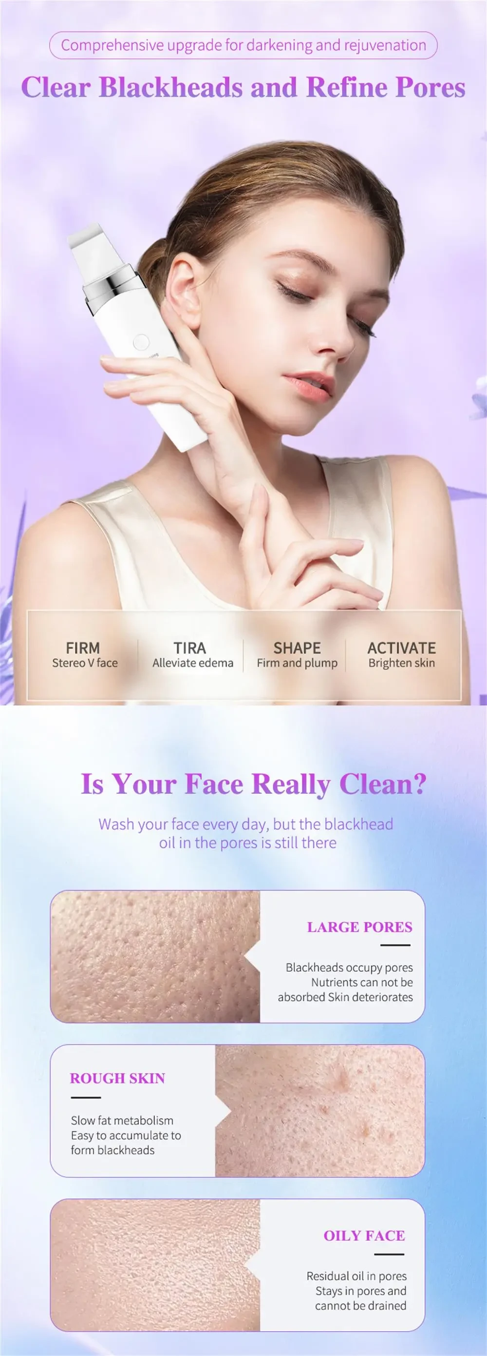 Ultrasonic Peeling Electromechanical Beauty Instrument Facial Cleanser Cleaner