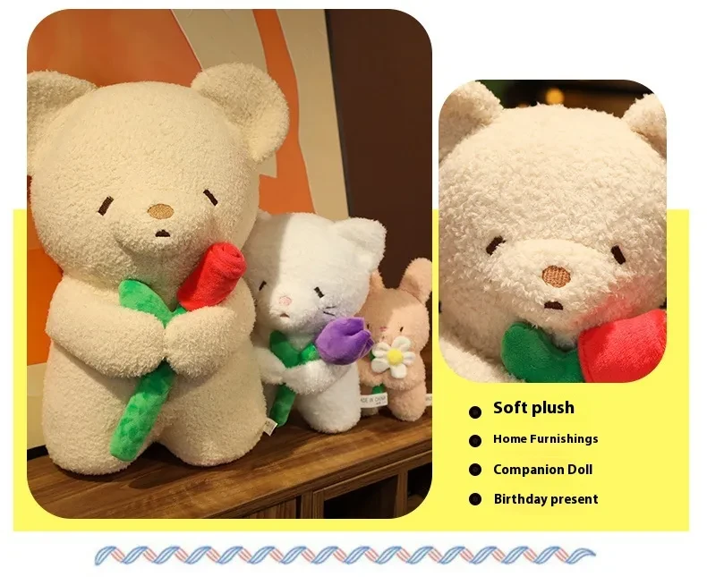 Rose Animal Cute Cat Bear Plush Little Doll Doll Pillow
