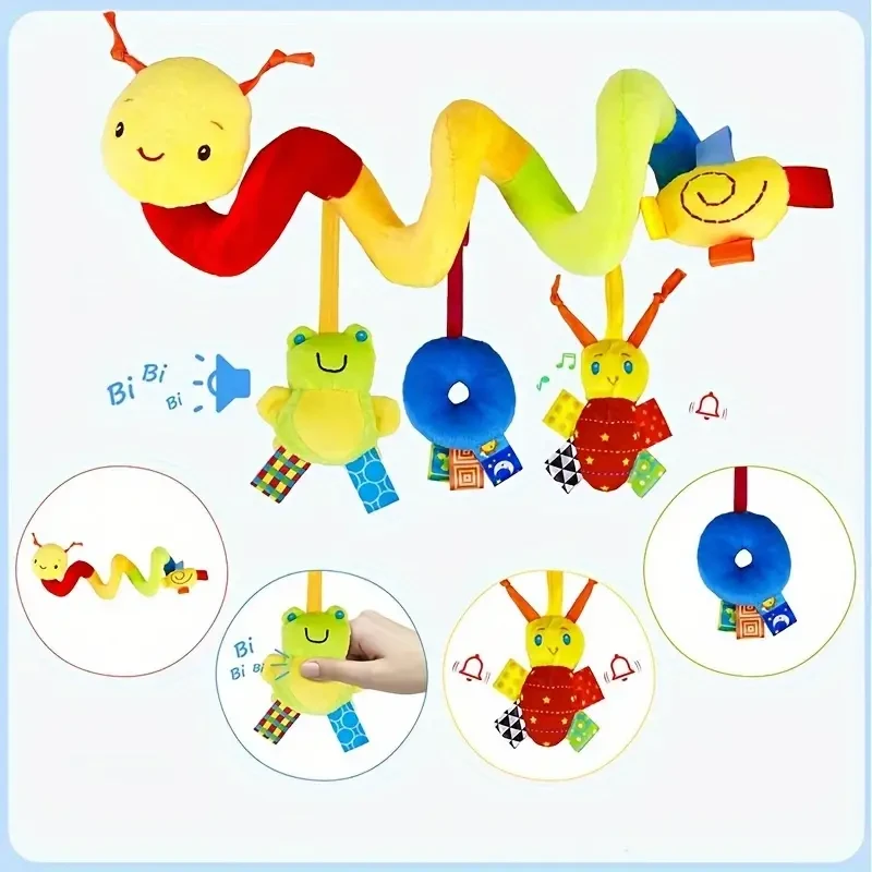 Adorable Spiral Plush Ribbon Stroller Toy with Bell