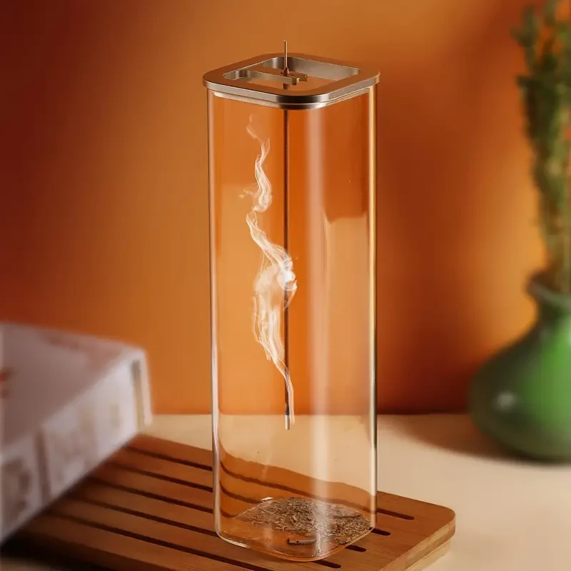 Glass Incense Holder with Metal Base - Ideal for Meditation, Yoga & Home Decor
