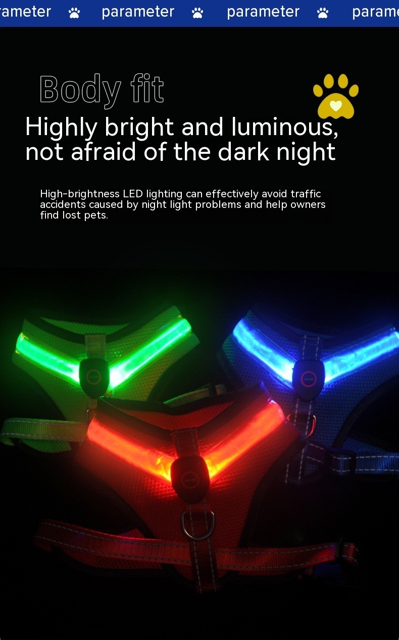 LED Luminous Dog Harness Led USB Charging Dog Chest Strap Vest Pet Safety Reflective Harness Pet Vest For Puppy Large Dog Pet Products