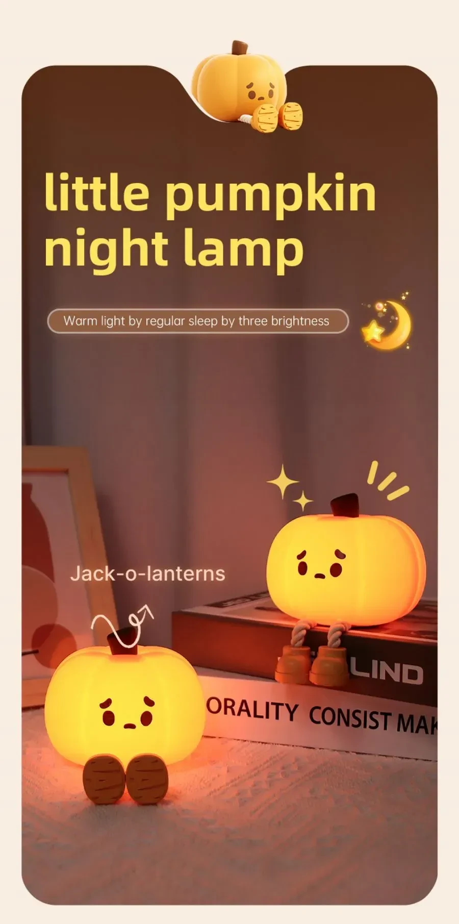 Home Decor Halloween Pumpkin Night Light Touch Dimmable Lamp