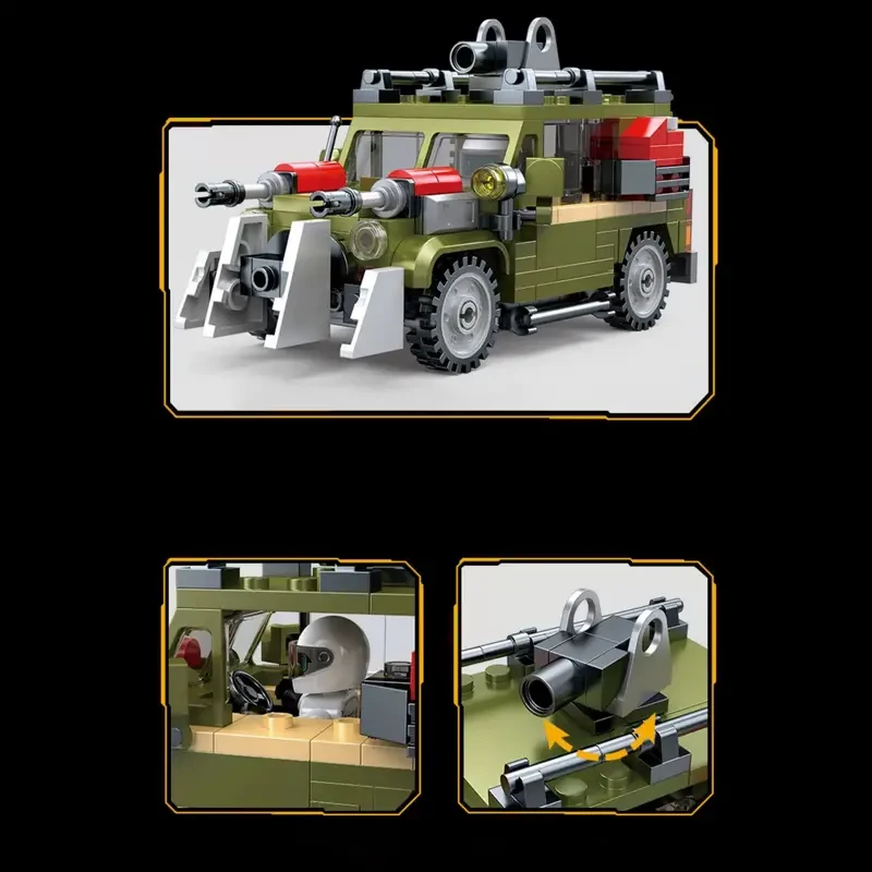 363pcs Armed Truck with Motorcycle Building Blocks Toy Set, Model Display, Festive Gift, Ornament, Halloween Christmas, Plastic, Military Green