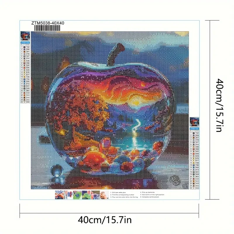Large Frameless 5D Diamond Art Painting Kit - Crystal Ball Apple (40x40cm)