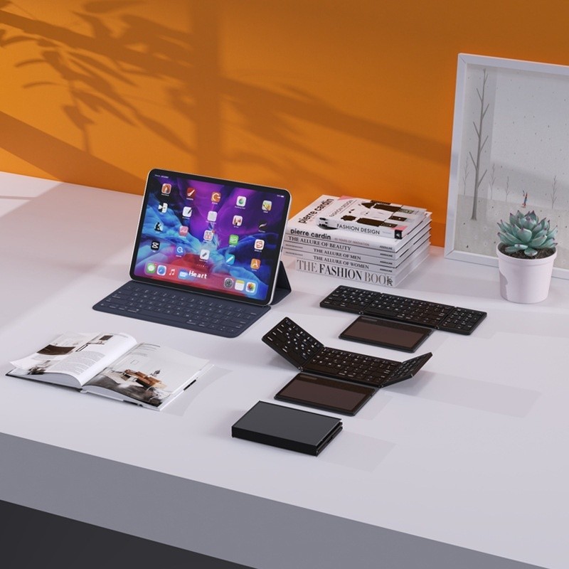 BOW Foldable Bluetooth Keyboard Rechargeable Keyboard Mini Folding Wireless Keyboard Aluminum Keypad With Stand For Phone