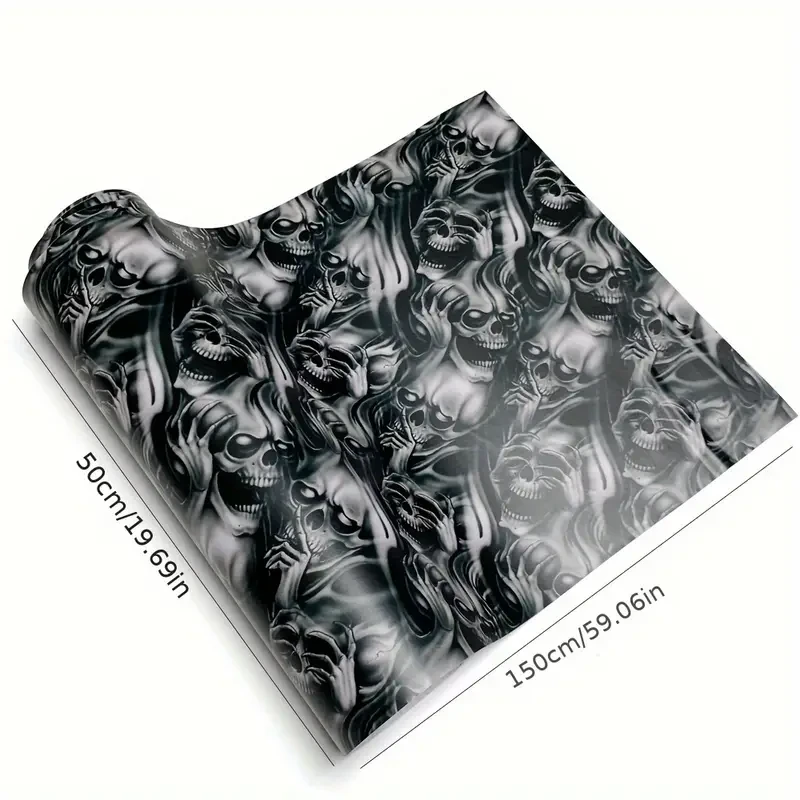 Skull Graffiti Vinyl Car Wrap - 50.01x150.01cm, Waterproof & Scratch-Resistant
