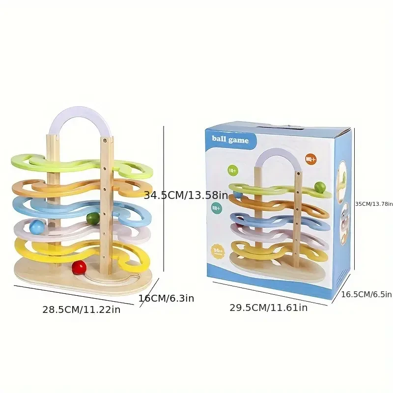 Youngsters' Wooden Marble Run Track Set - Enhances Hand-Eye Coordination & Focus | Educational Toy for Boys & Girls | Perfect Gift for Halloween, Christmas, Thanksgiving | Purple/Green/Blue/Yellow