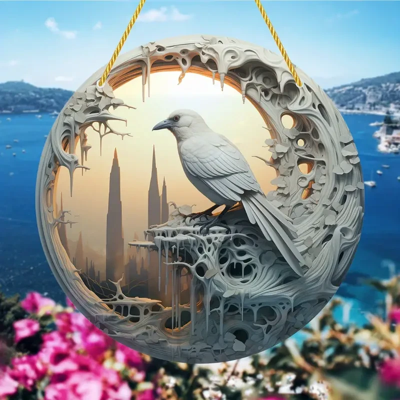Elegant White Crow Suncatcher