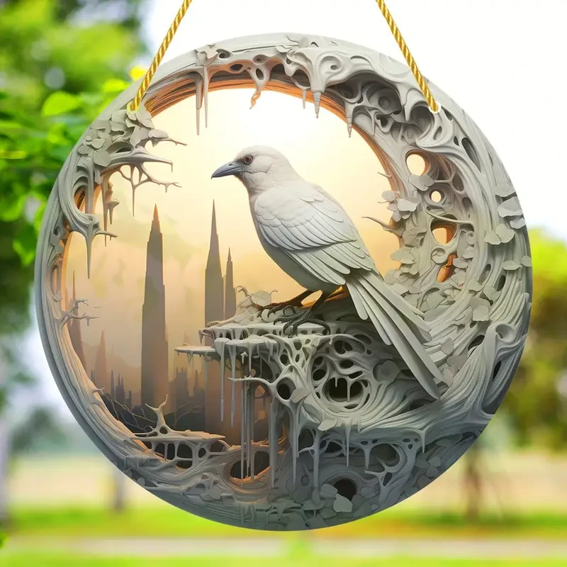 Elegant White Crow Suncatcher