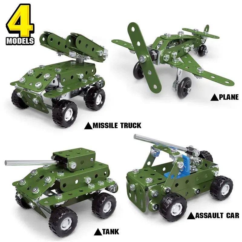 166pcs Metal Building Military Series Assembly Toys For Kids, Erector Set Military Vehicles Model, Steam Gift For Model Military Kit (No Motor), Halloween/Thanksgiving Day/Christmas gift