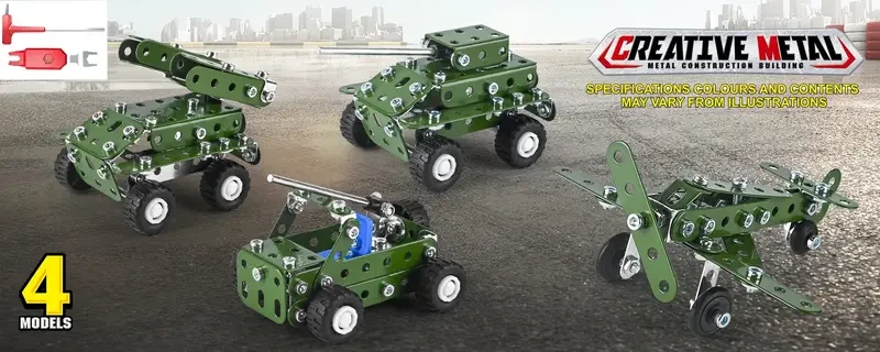 166pcs Metal Building Military Series Assembly Toys For Kids, Erector Set Military Vehicles Model, Steam Gift For Model Military Kit (No Motor), Halloween/Thanksgiving Day/Christmas gift