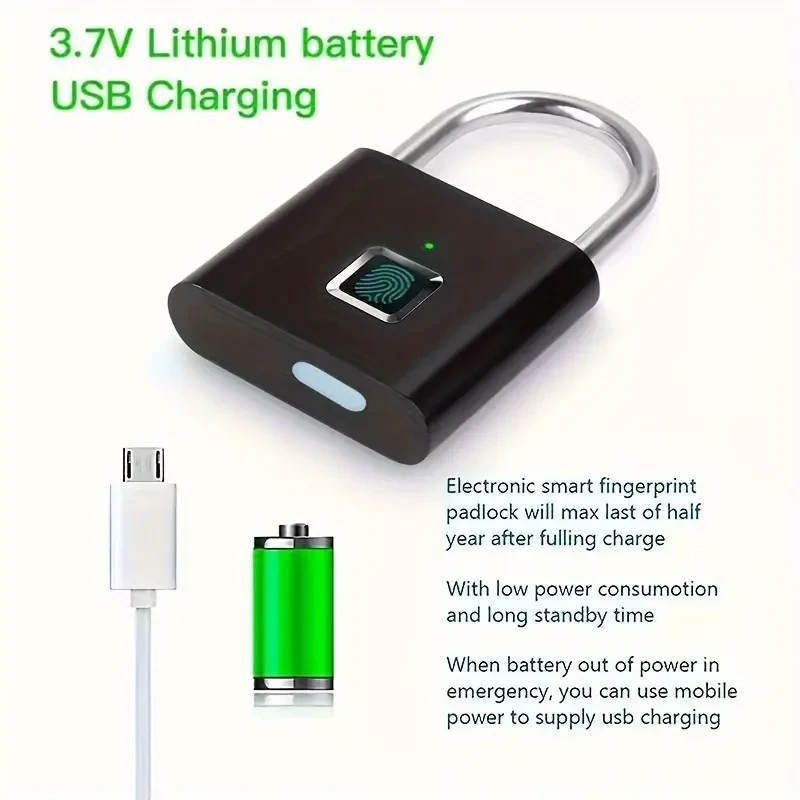 Mini Smart Fingerprint Padlock - USB Rechargeable & Water-Resistant