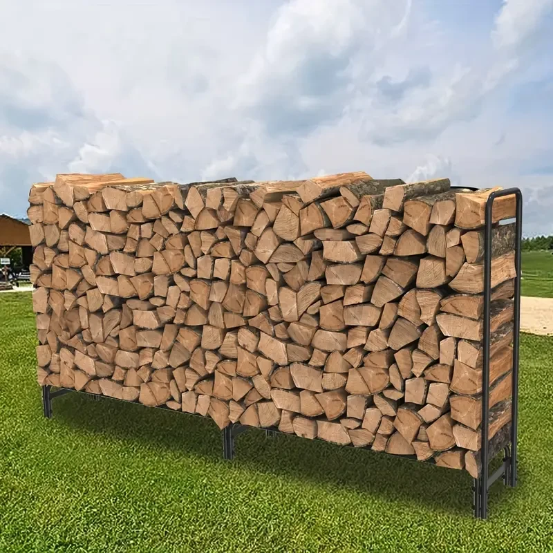 Heavy-Duty Metal Firewood Rack Wrought Iron Log Holder for Fireplace