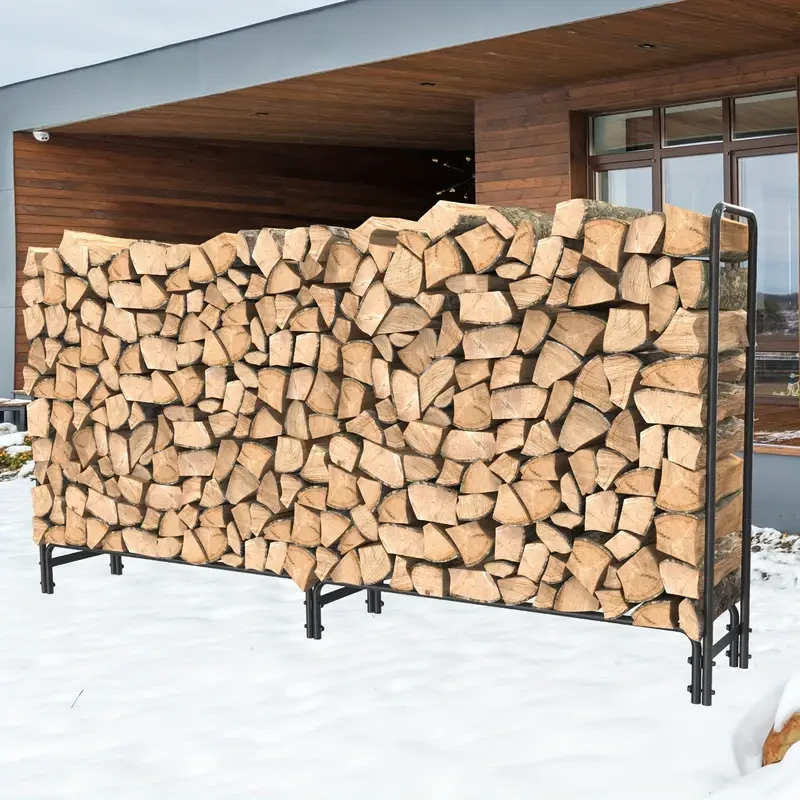 Heavy-Duty Metal Firewood Rack Wrought Iron Log Holder for Fireplace
