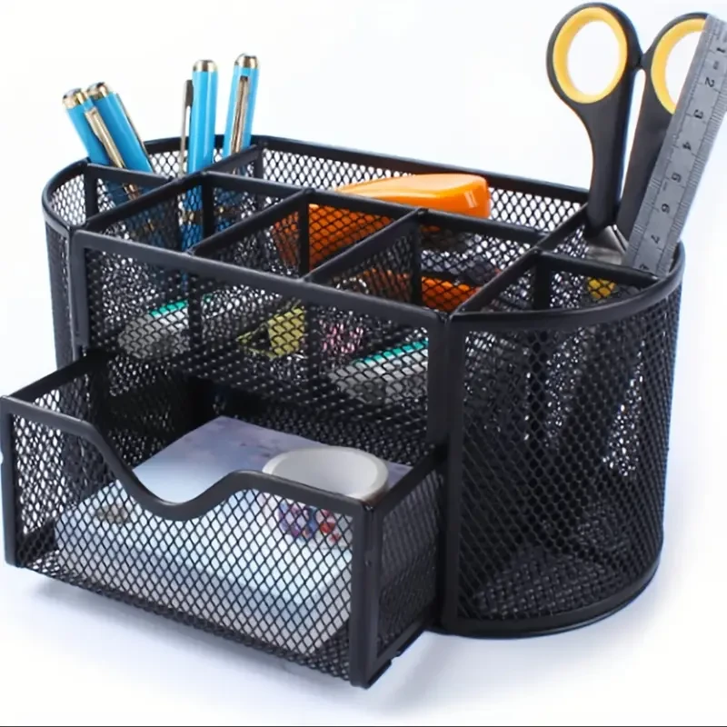 Pen Holder Mesh Desk Tidy Desktop Stationery Organizer with Drawer