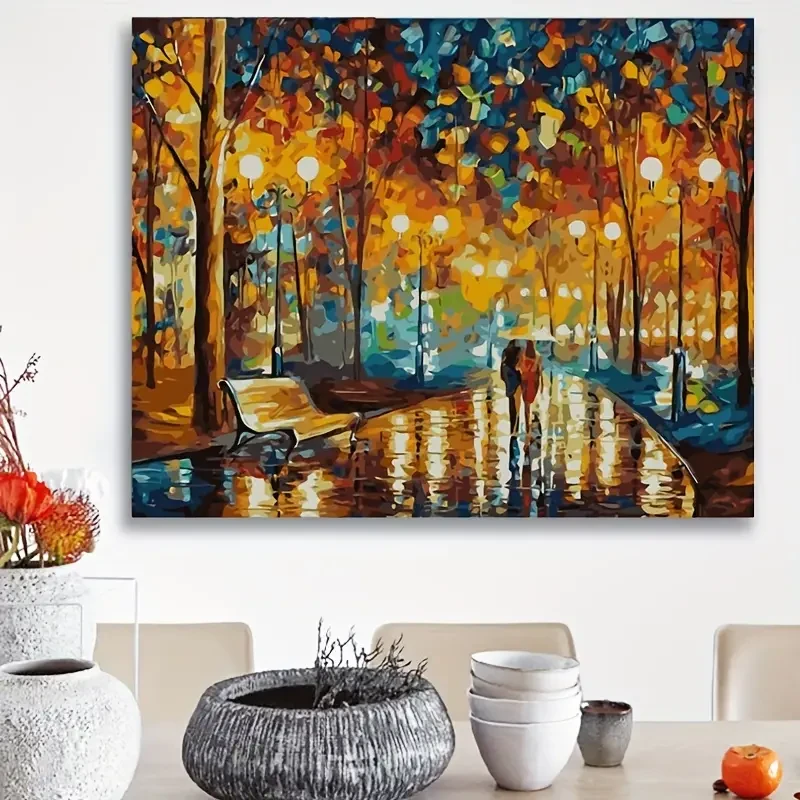Paint By Number Kit - Walk in Fall Night (40x50 cm, Wooden Frame)