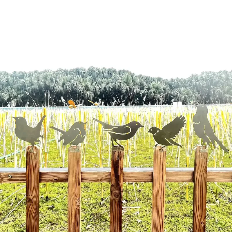 5pcs Rusty Metal Birds Set  Outdoor Garden & Yard Decor