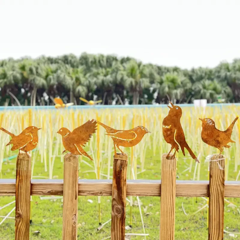 5pcs Rusty Metal Birds Set  Outdoor Garden & Yard Decor
