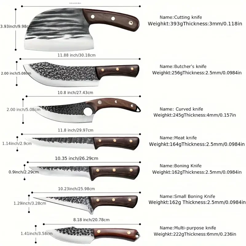 8PCS Professional Chef Butcher's Knife Set  High Carbon Steel Japanese Kitchen Knives + Storage Bag