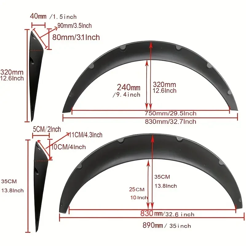 4pcs Car Wheel Arch Covers Polished Polyurethane Rear Extensions