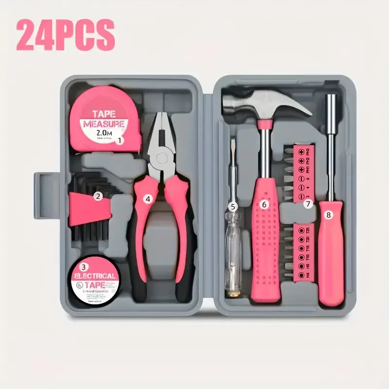 24-Piece Essential Household Hand Tool Kit DIY & Repair Set with Storage Case